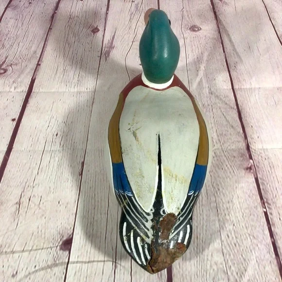 Vintage Hand Painted Wood Mallard Duck Decoy Pair with Glass Eyes - Picture 7 of 12